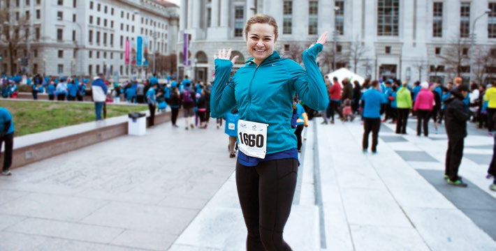 Austin Thomas is just one of a growing population of young colon cancer patients seen by John Marshall, MD. Following treatment, Austin is back to her regular activities and recently participated in a run for colon cancer awareness in Washington, D.C.,  Photo courtesy of Yvette Rattray