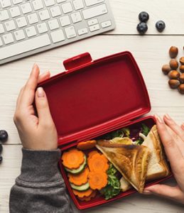 healthy packed snacks on a desk