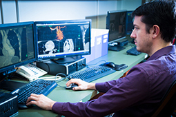 Cardiovascular Core Lab team member looking at cardiovascular image