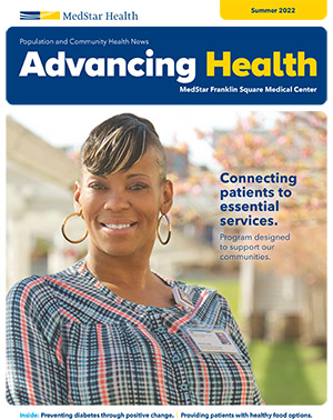 The cover of the Summer 2022 issue of Advancing Health, with a smiling woman on the cover