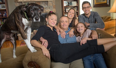 James Pope, liver transplant recipient, with is family